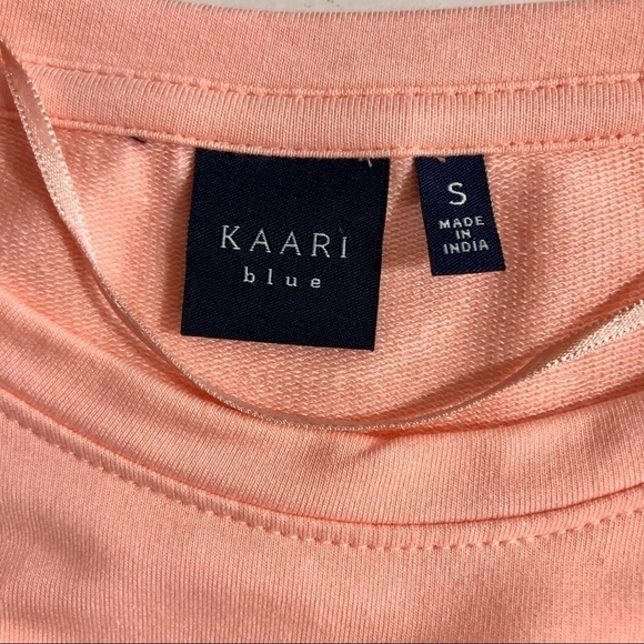 NWT Kaari Blue soft coral (peach) blouse jersey body pleated crepe sleeves Small - Picture 6 of 9